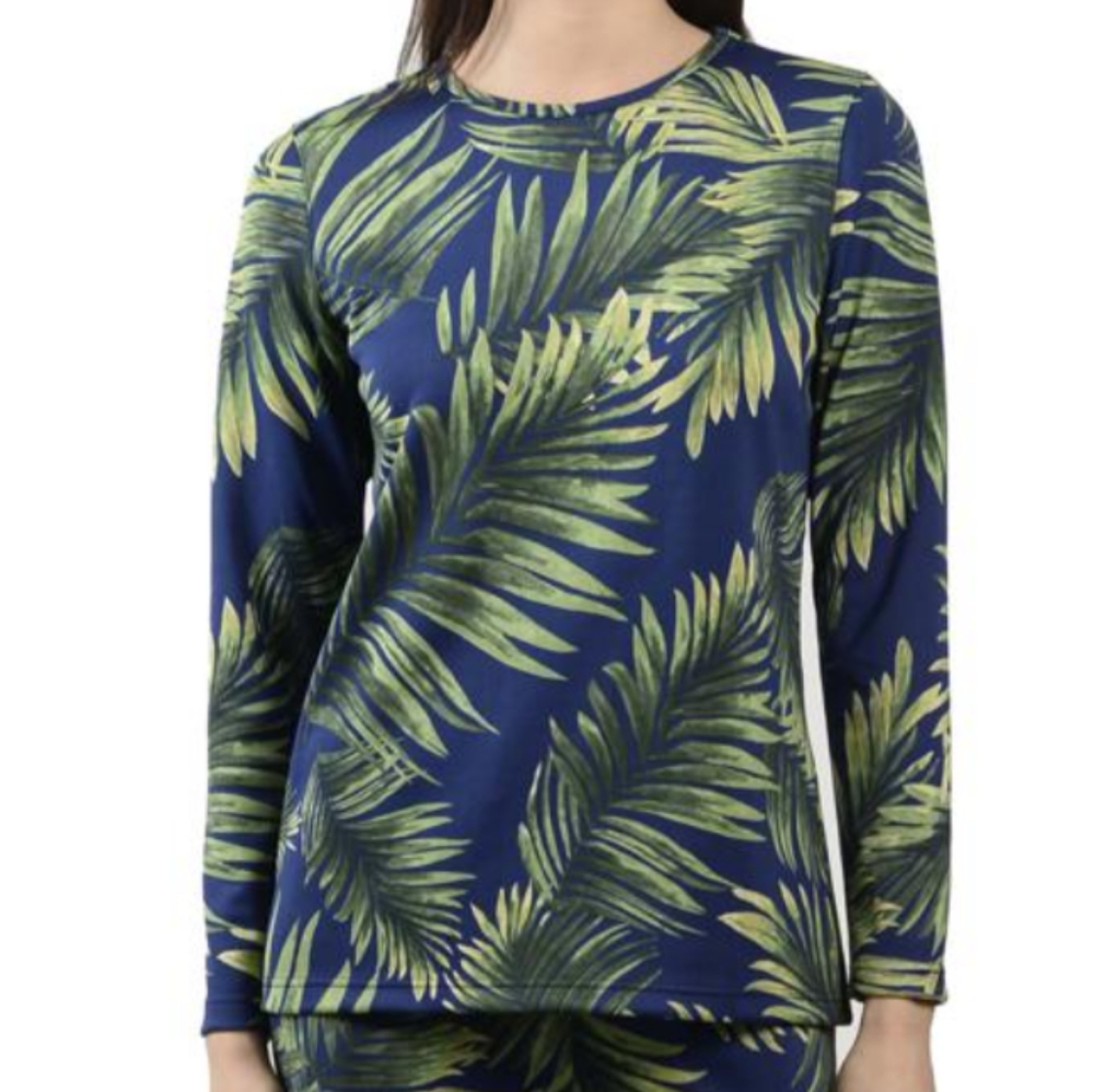 Bessie Cai Long Sleeve Tropical Swim Cover Top